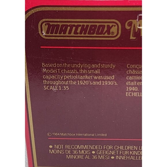 Matchbox Y-3 1912 Model T Ford Tanker - Vintage 1984 Diecast Collectible Car - Picture 8 of 14